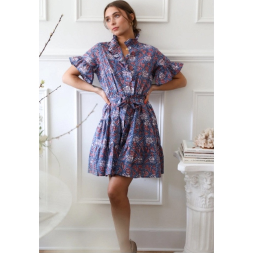 MILLE | $258 Resort Violetta Short Sleeve Mini Shirt Dress in Begonia, Size XS